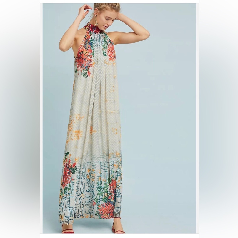 Anthropologie Floral Halter Maxi Dress - Multicolor